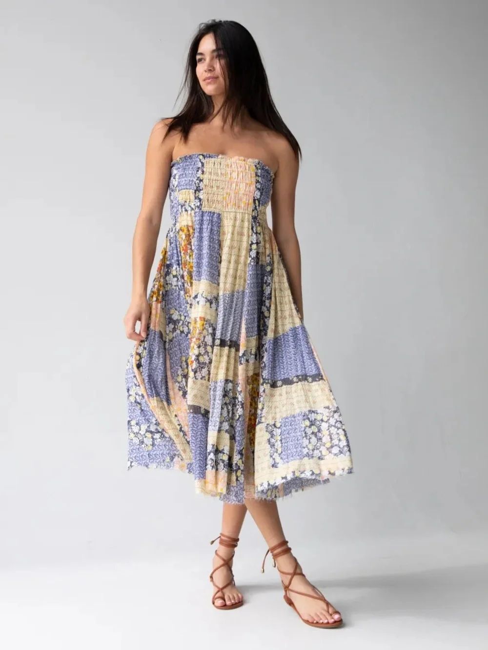 Natural Life Laurel Convertible Maxi Skirt Dress- Blue Patchwork XS/S